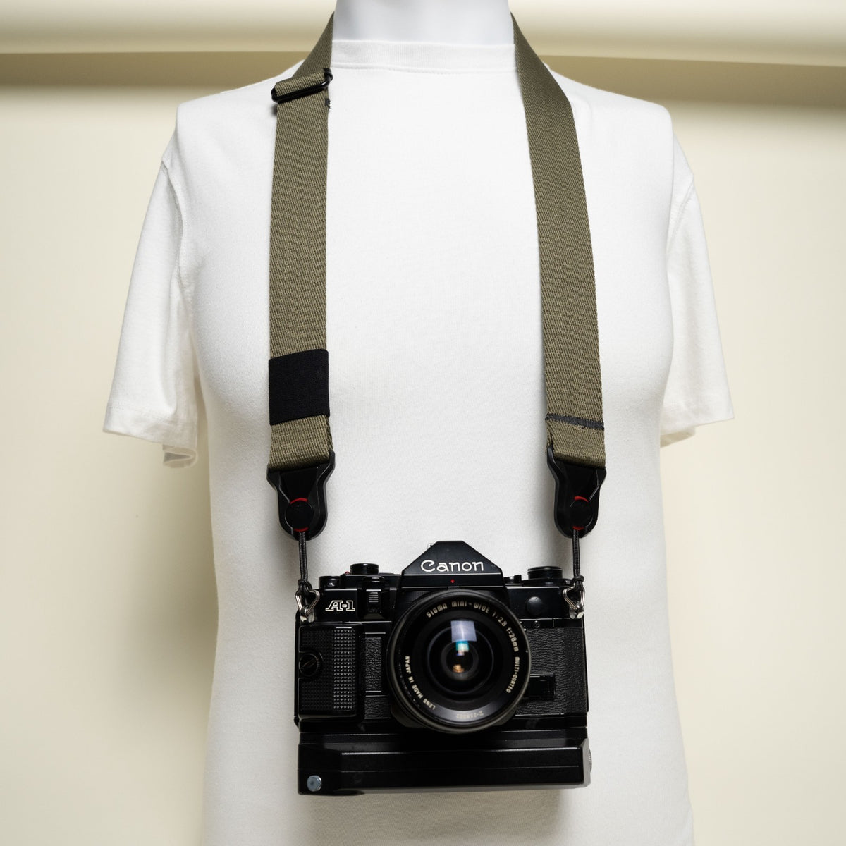 Olive Green Heavy Duty Cotton Camera Strap 1.25", Adjustable 30-50" + Peak Design Anchors