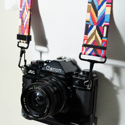 Bohemian Pattern Camera Strap 1.5", Red & Black, Quick Release or Clasp Mount