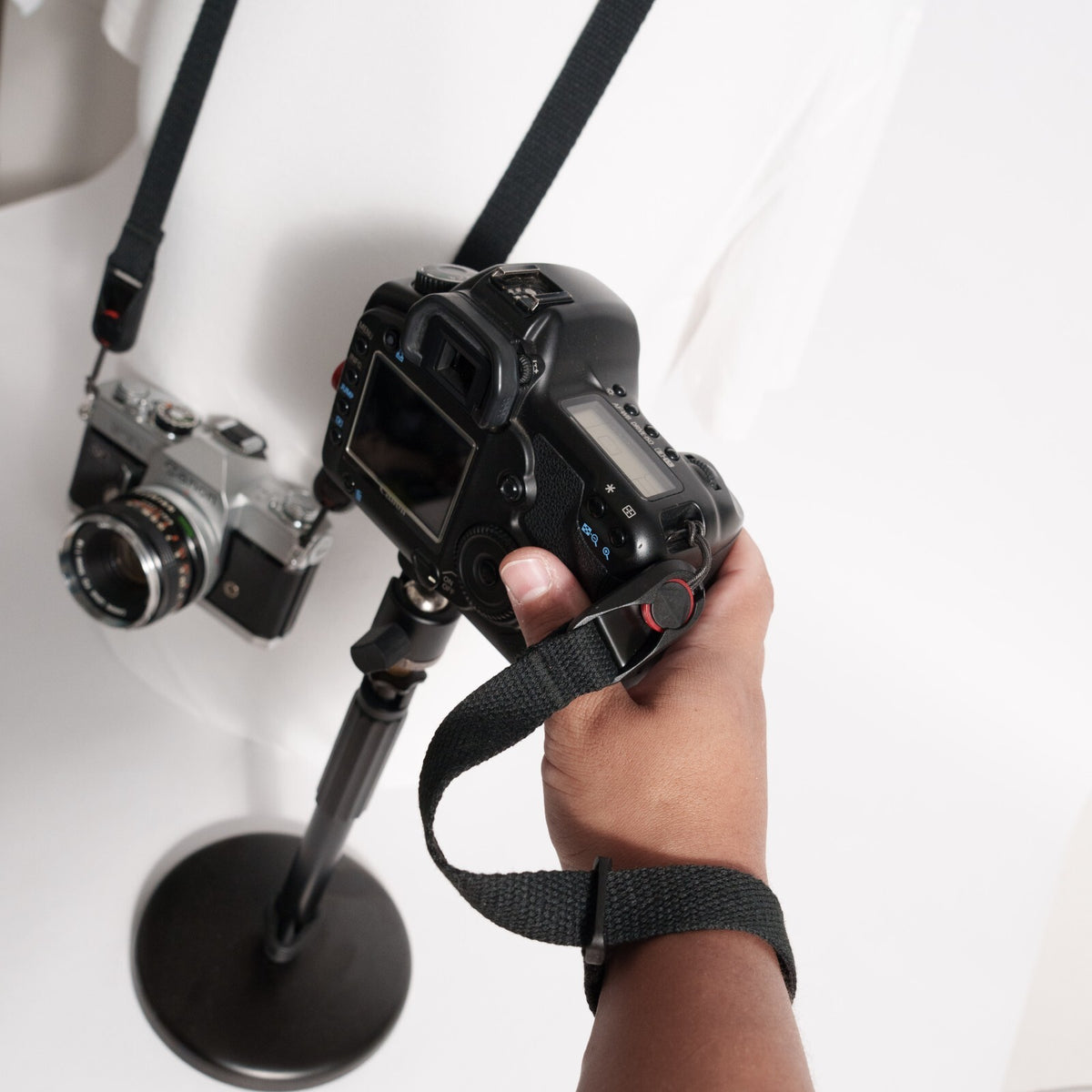 Black Cotton Canvas Camera Strap Combo, 42" Neck + Wrist Strap