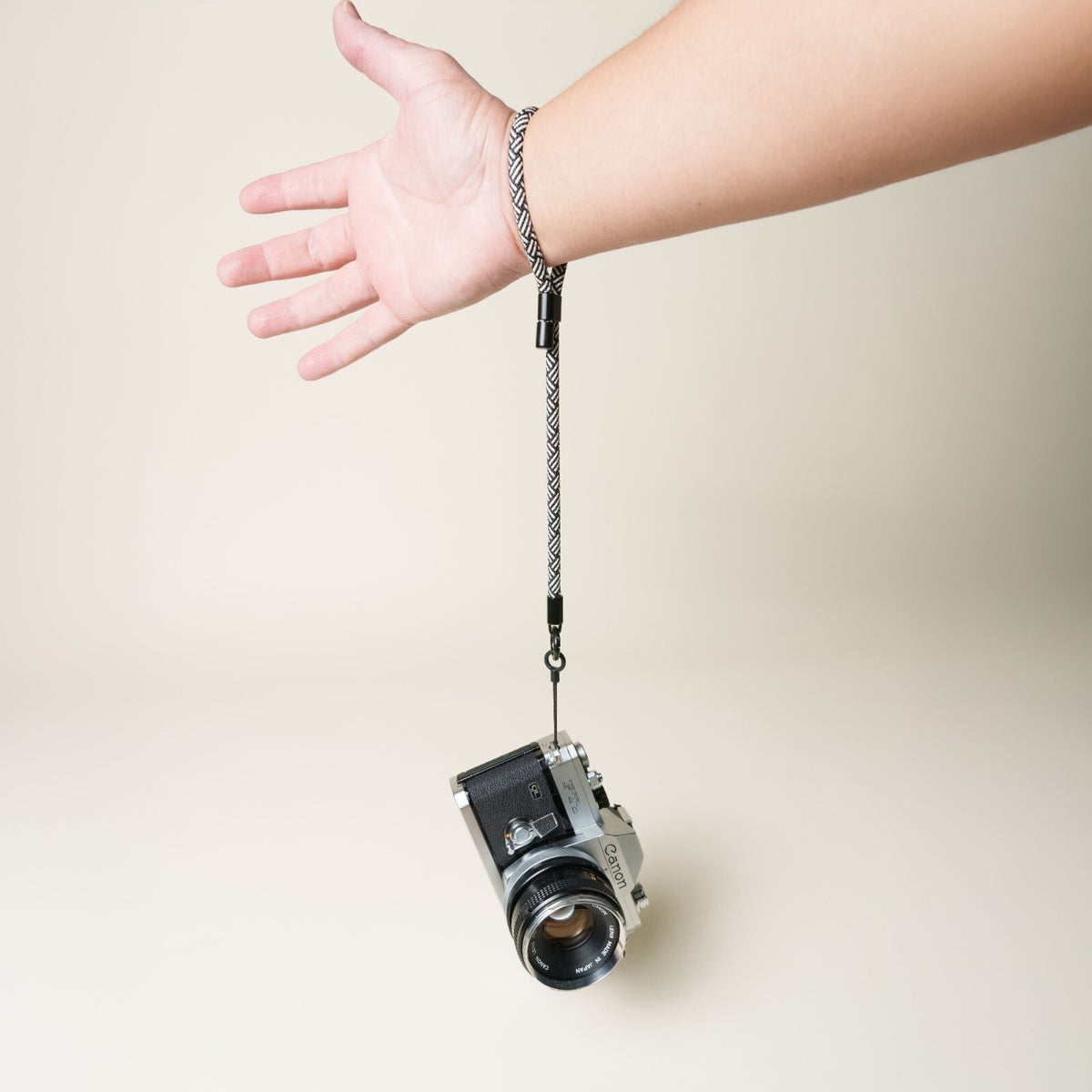 White & Black Y-Pattern Rope Camera Wrist Strap, Quick Release Claw Mount