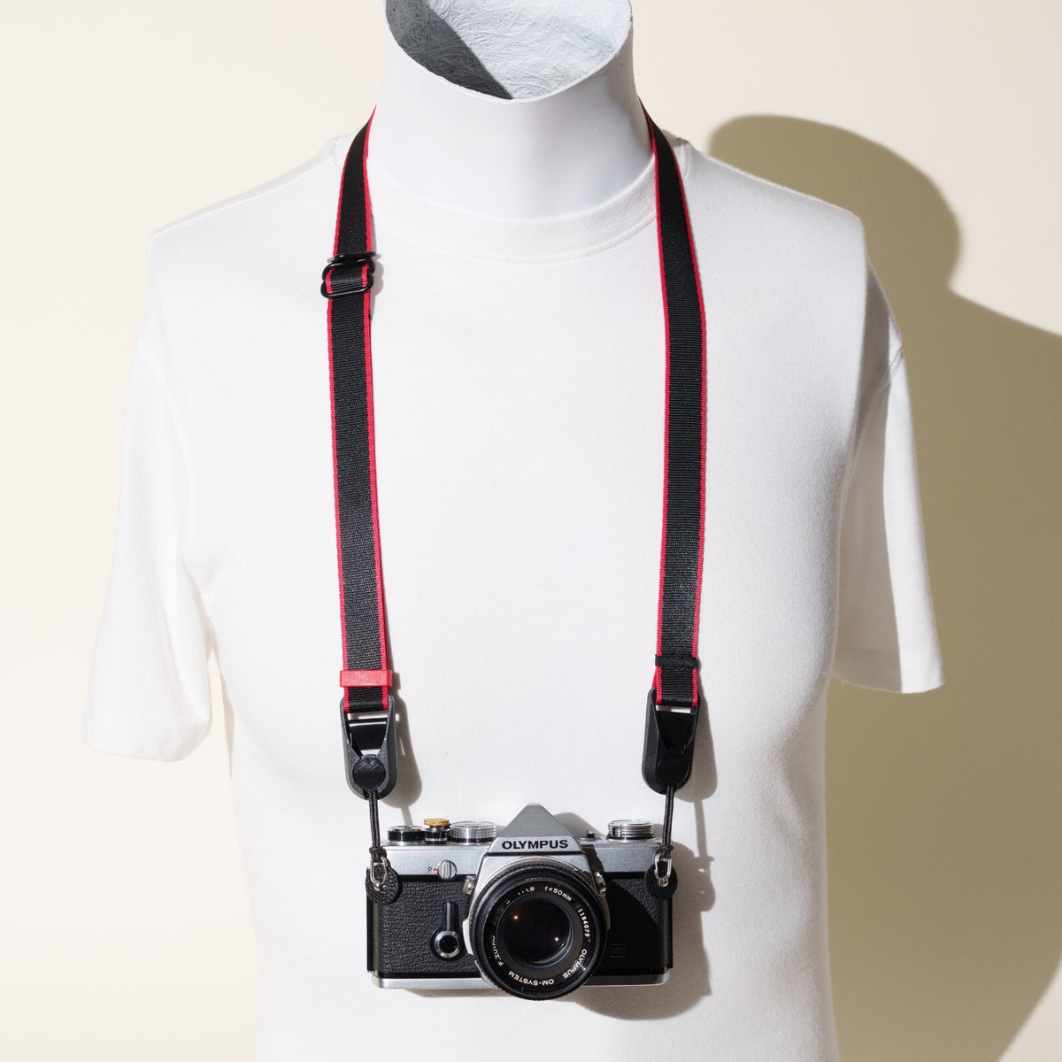 Black & Red Stripe Camera Strap Combo, Neck 22-40" + Wrist Strap