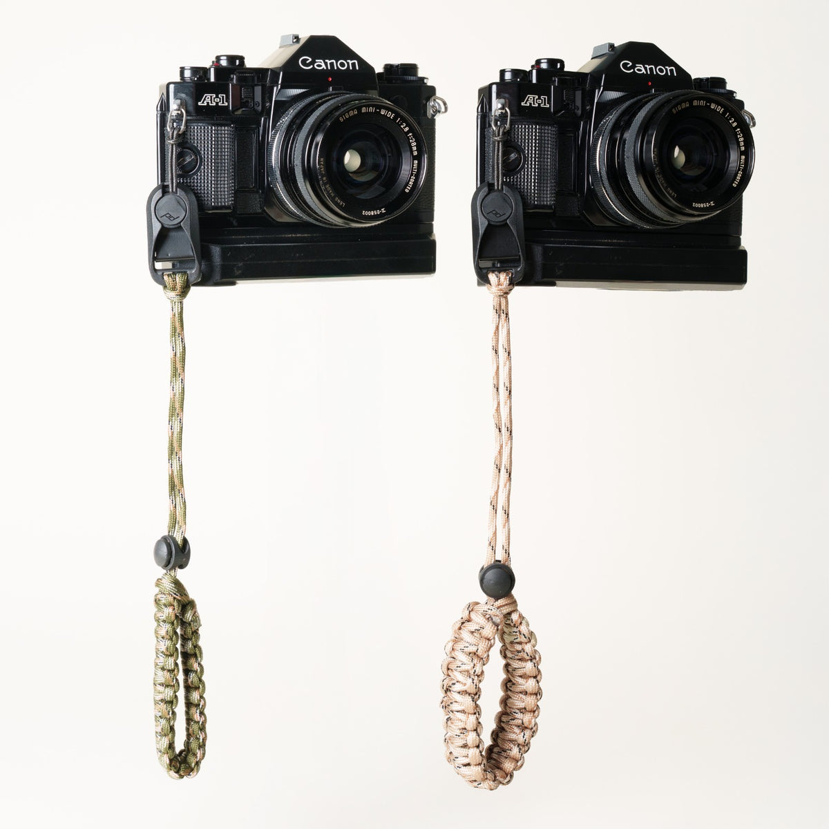 Camo Paracord Camera Wrist Strap, Adjustable, Tan or Green + Peak Design Anchor