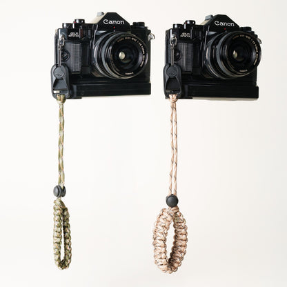 Camo Paracord Camera Wrist Strap, Adjustable, Tan or Green + Peak Design Anchor