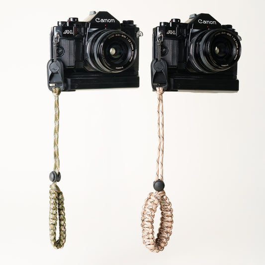 Camo Paracord Camera Wrist Strap, Adjustable, Tan or Green + Peak Design Anchor