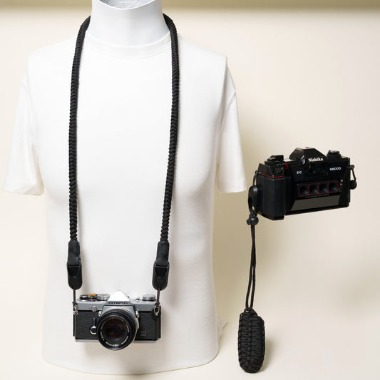 Black Braided Paracord Camera Strap, Neck 44" or Wrist + Peak Design Anchors