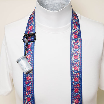 Flower Blue Bohemian Camera Strap 1.5", 26-50", Quick Release or Clasp Mount