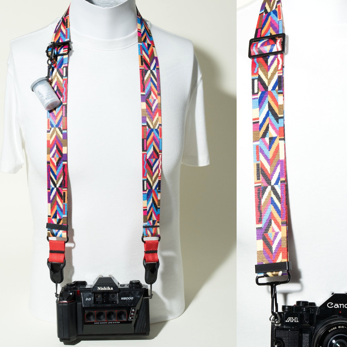 Bohemian Pattern Camera Strap 1.5", Red & Black, Quick Release or Clasp Mount