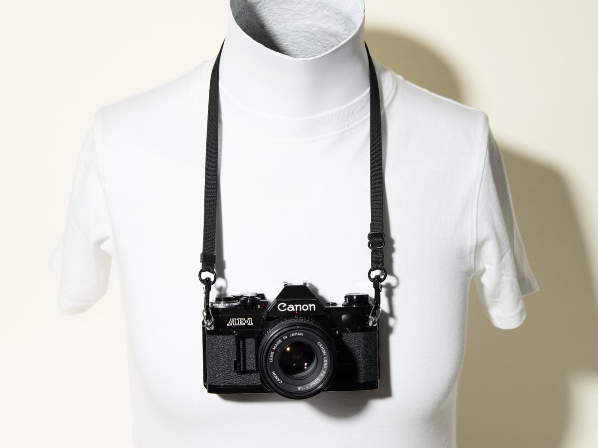 Slim Black Street Camera Strap, Adjustable 32-50", Swivel Clasp Quick Release