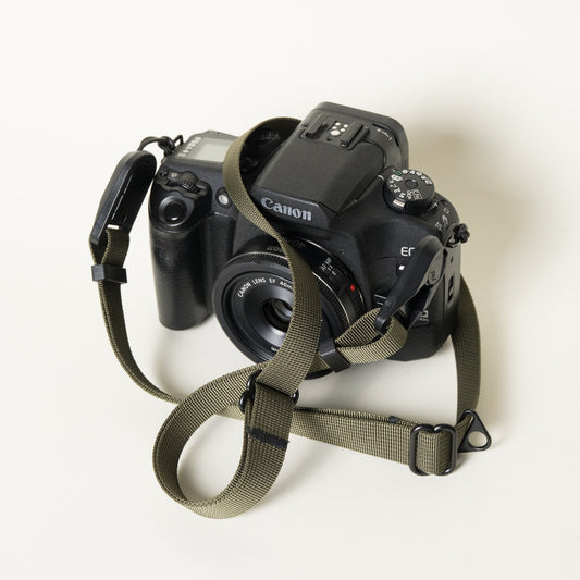Army Green Dual Adjustable Camera Strap 30-52", Accessory Ring + Peak Design Anchors