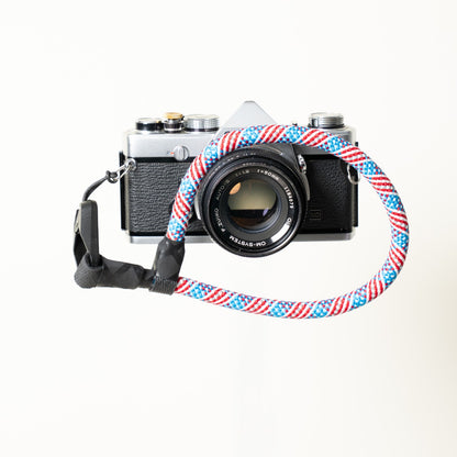 Red, White & Blue Climbing Rope Camera Strap, Neck 40" or Wrist 16"