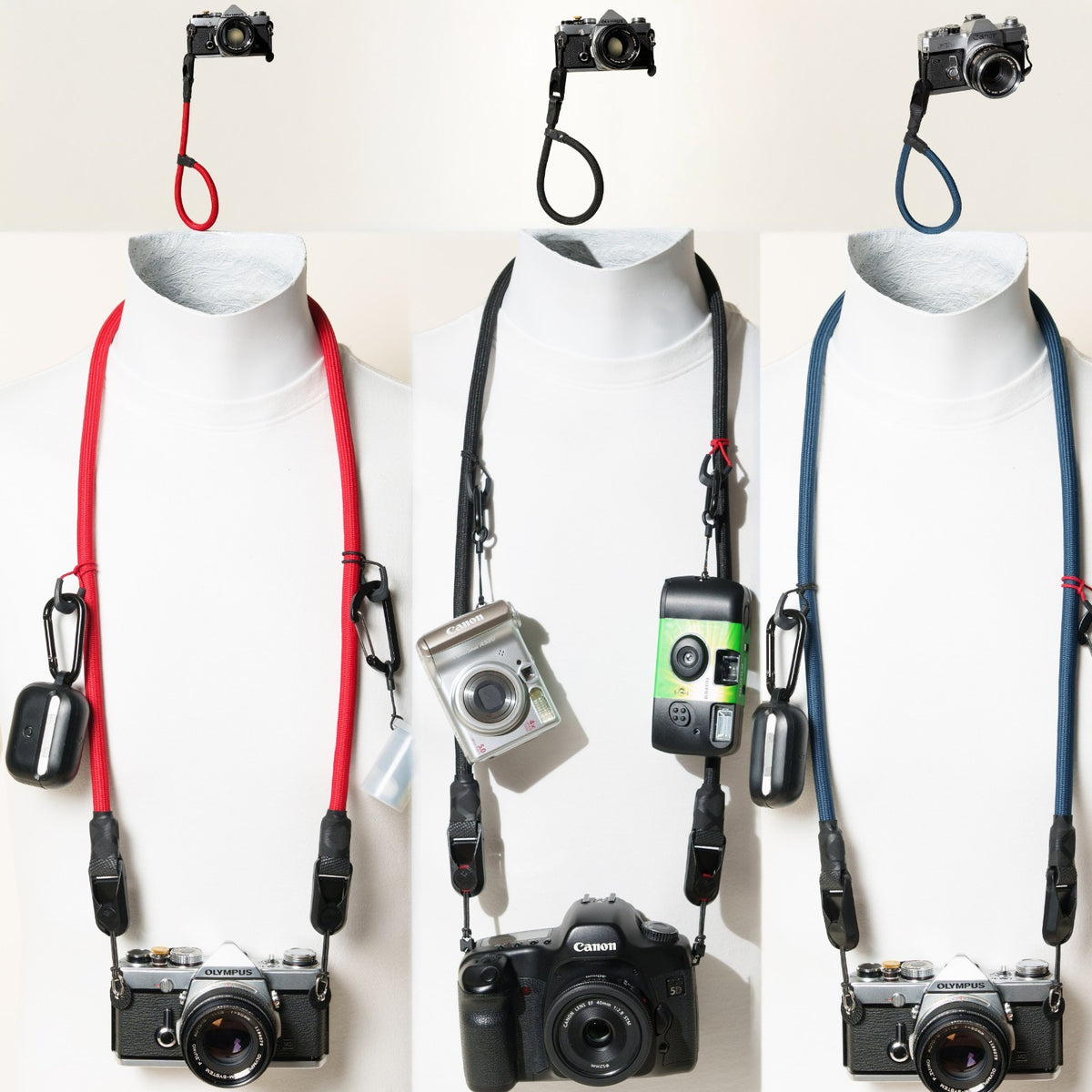 Climbing Rope Camera Strap, Red, Black or Blue, Neck 42" or Wrist + Peak Design Anchors