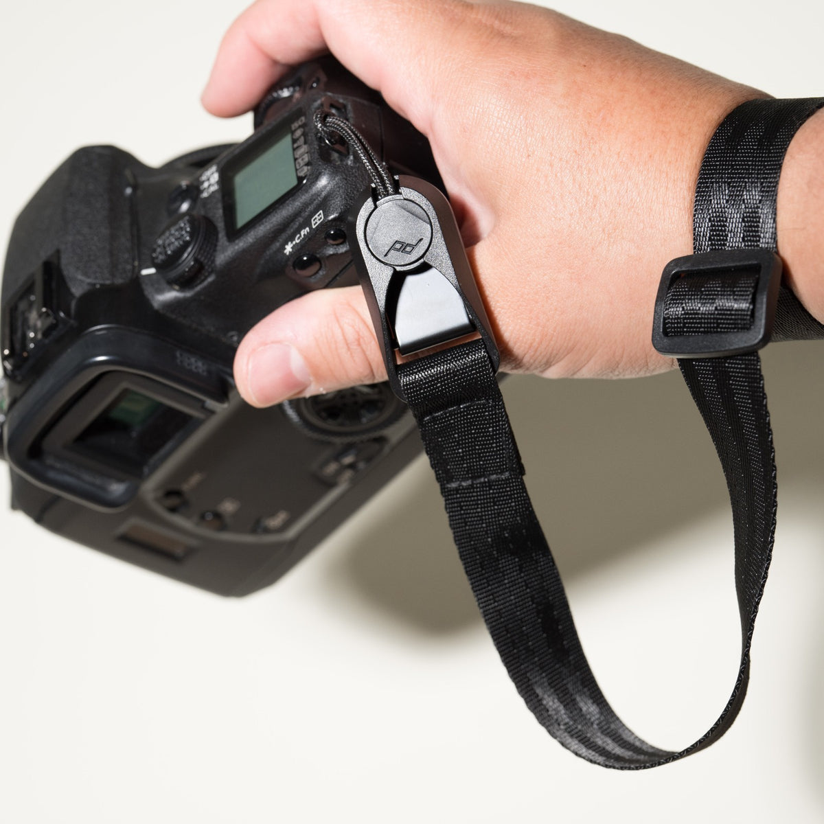 Black Seatbelt Nylon Camera Wrist Strap 16", Adjustable + Peak Design Anchor