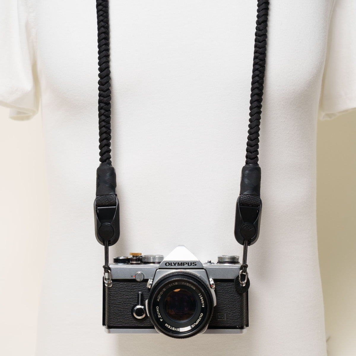 Black Braided Paracord Camera Strap, Neck 44" or Wrist + Peak Design Anchors