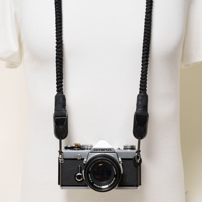 Black Braided Paracord Camera Strap, Neck 44" or Wrist + Peak Design Anchors