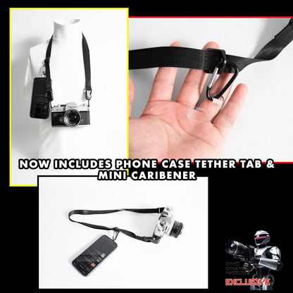 Black Slim Camera Strap Combo, 32-58" Adjustable Neck + 16" Wrist Strap