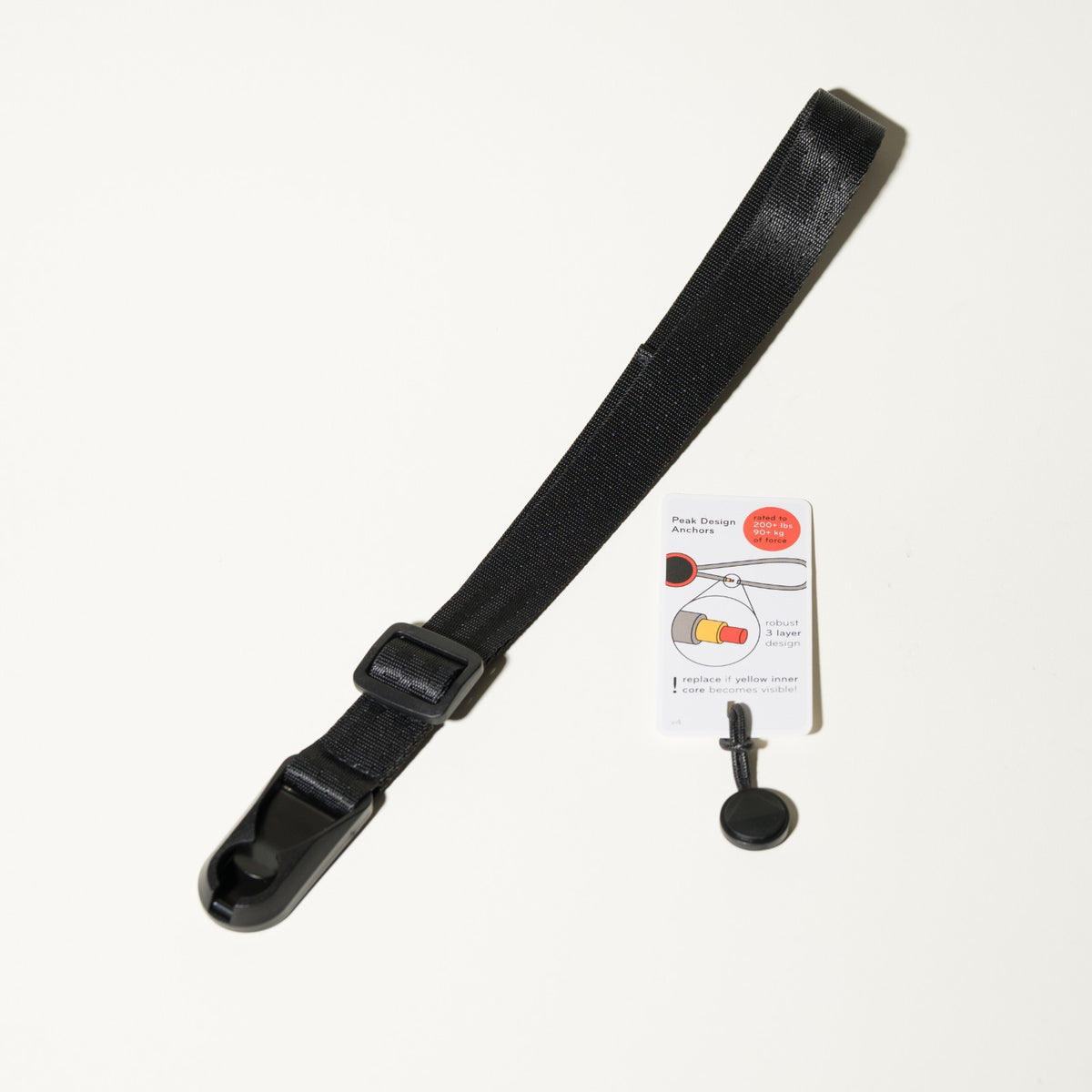 Black Seatbelt Nylon Camera Wrist Strap 16", Adjustable + Peak Design Anchor