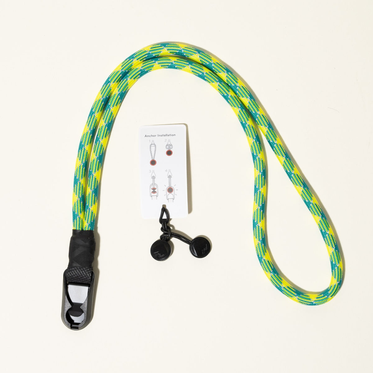 Green & Yellow Rope Camera Strap, 2-Point or Single-Point + Peak Design Anchors