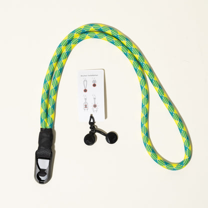 Green & Yellow Rope Camera Strap, 2-Point or Single-Point + Peak Design Anchors