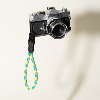 Green & Yellow Rope Camera Wrist Strap, 9.5mm + Black Peak Design Anchor