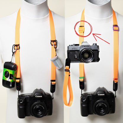 Orange Nylon Camera Strap, Dual Adjustable 26-50" or Wrist + Peak Design Anchors