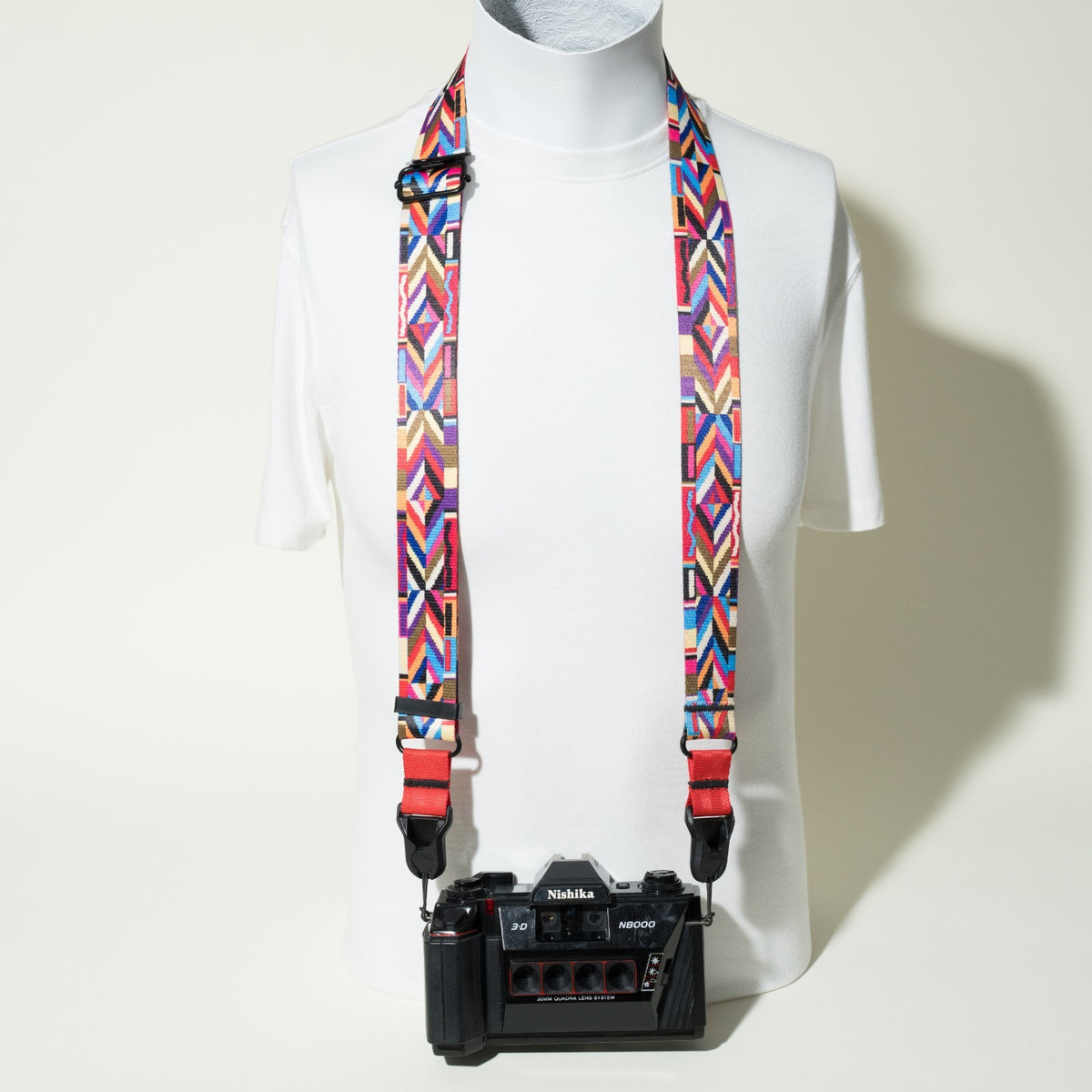 Bohemian Pattern Camera Strap 1.5", Red & Black, Quick Release or Clasp Mount