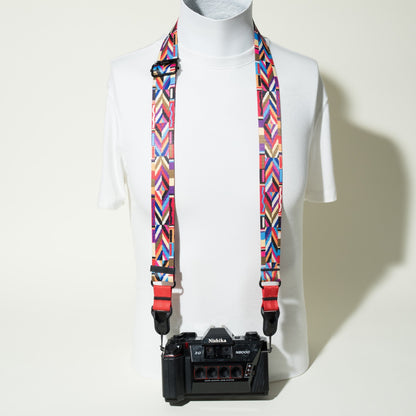 Bohemian Pattern Camera Strap 1.5", Red & Black, Quick Release or Clasp Mount