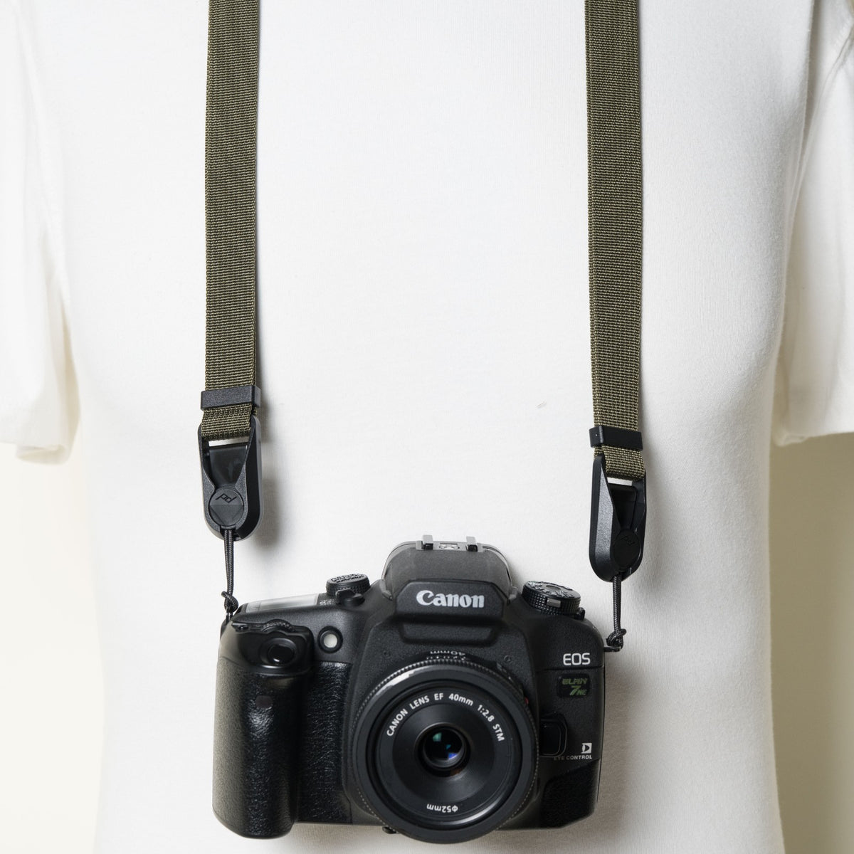 Army Green Dual Adjustable Camera Strap 30-52", Accessory Ring + Peak Design Anchors