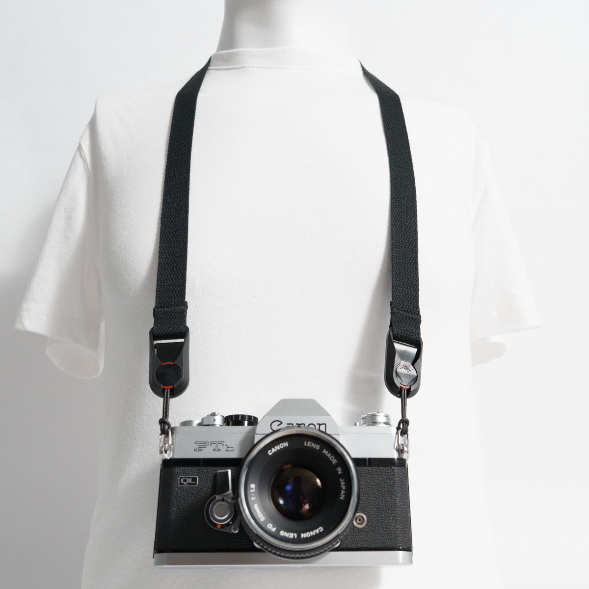 Black Cotton Canvas Camera Neck Strap, 40" x 3/4" + Peak Design Anchors