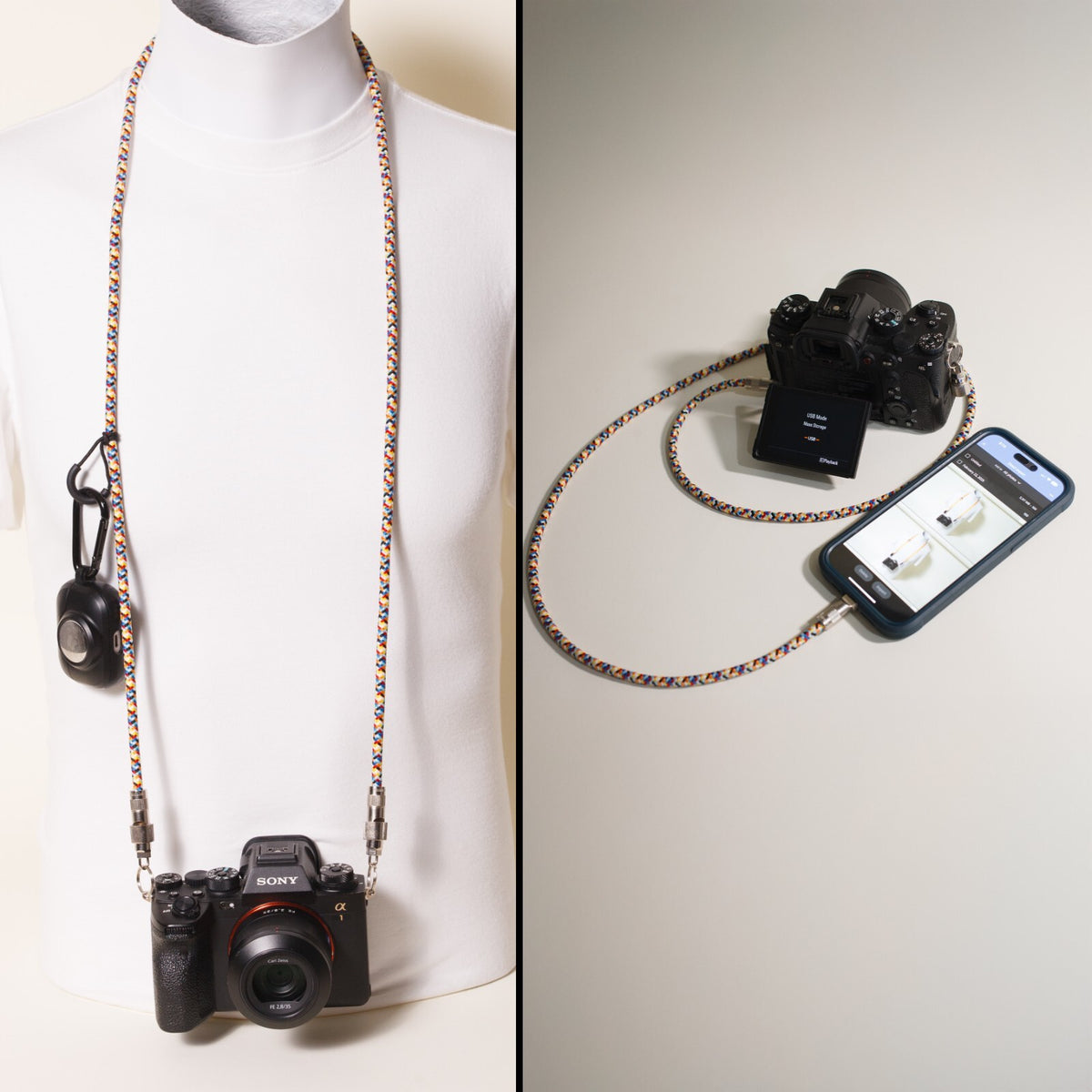 48" Camera Strap with Built-In USB-C Cable for Photo Transfer