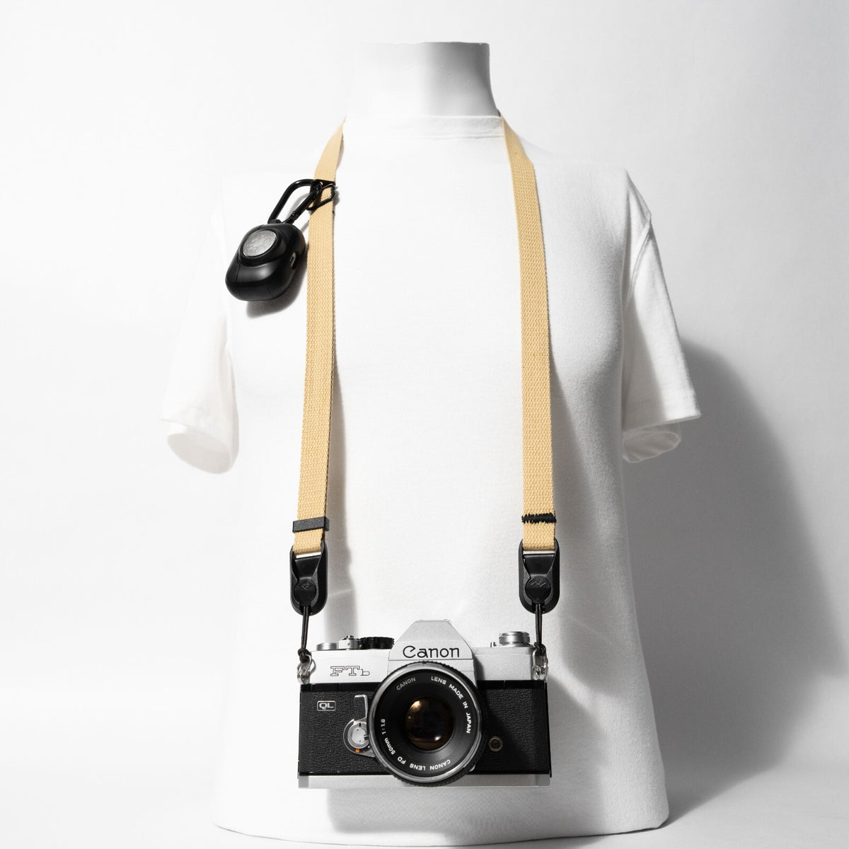 Slim Khaki Cotton Camera Strap, Adjustable 32-54" + Black Peak Design Anchors
