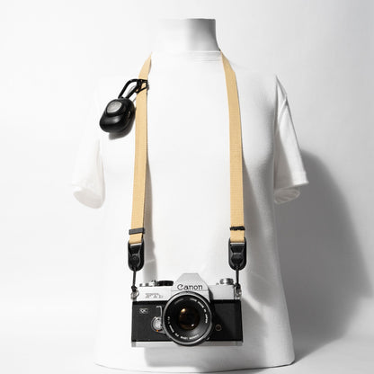 Slim Khaki Cotton Camera Strap, Adjustable 32-54" + Black Peak Design Anchors