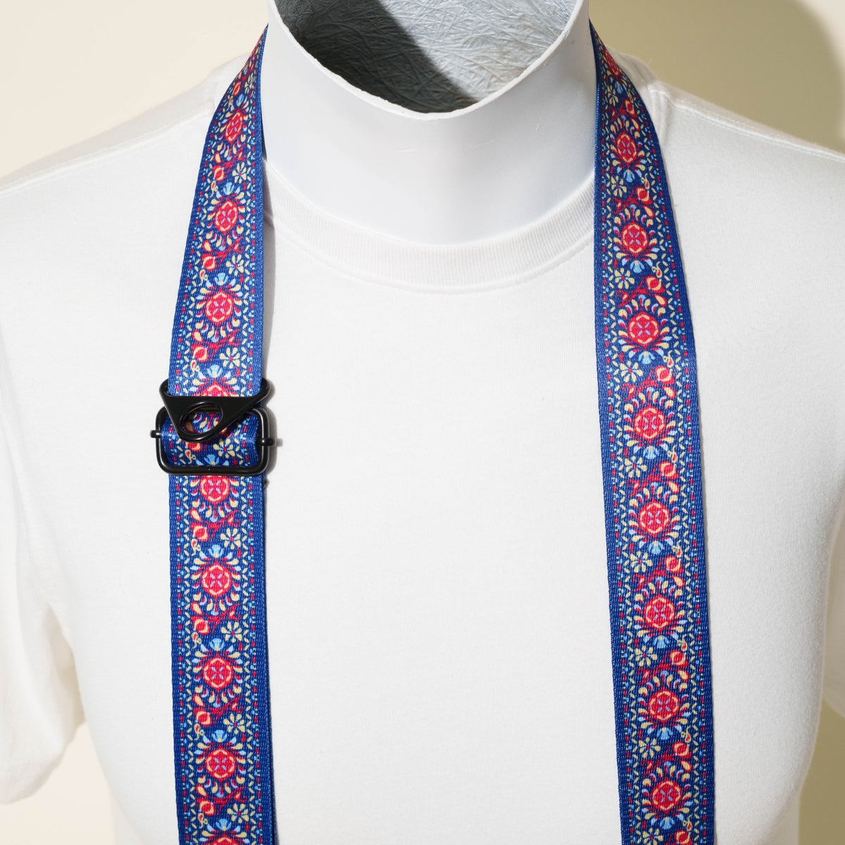 Flower Blue Bohemian Camera Strap 1.5", 26-50", Quick Release or Clasp Mount