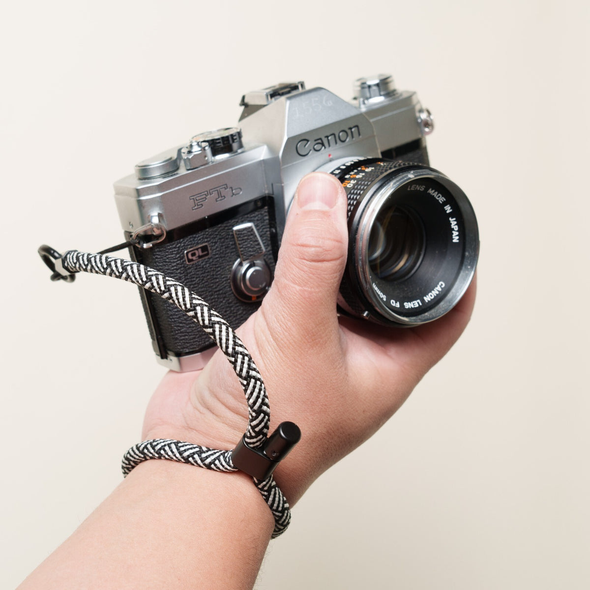 White & Black Y-Pattern Rope Camera Wrist Strap, Quick Release Claw Mount