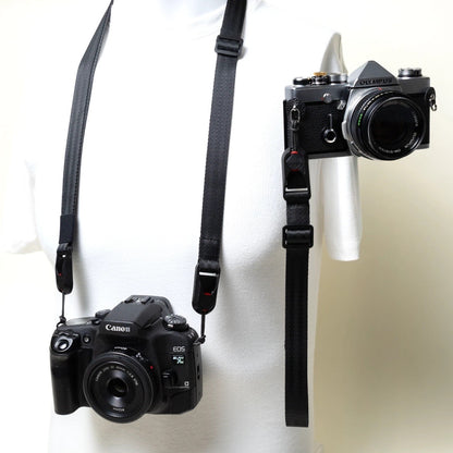 Black Slim Camera Strap Combo, 32-58" Adjustable Neck + 16" Wrist Strap