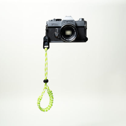 Lime Green & White Paracord Camera Wrist Strap, Adjustable + Peak Design Anchor