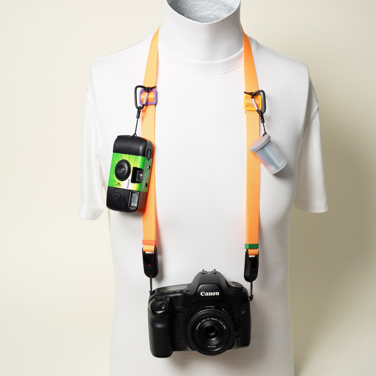 Orange Nylon Camera Strap, Dual Adjustable 26-50" or Wrist + Peak Design Anchors