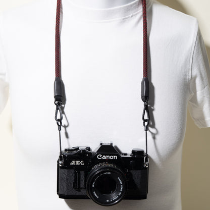 Slim Black & Red Camera Neck Strap 28-32", Classic Clasp Mounts