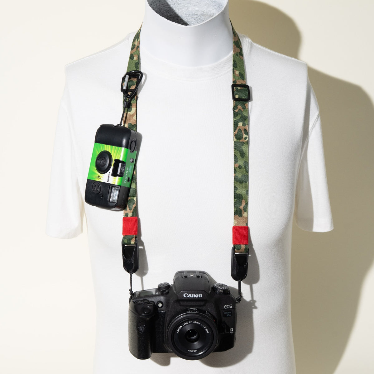 Green Camo Dual Adjustable Camera Strap 35-50", Accessory Mount + Peak Design Anchors