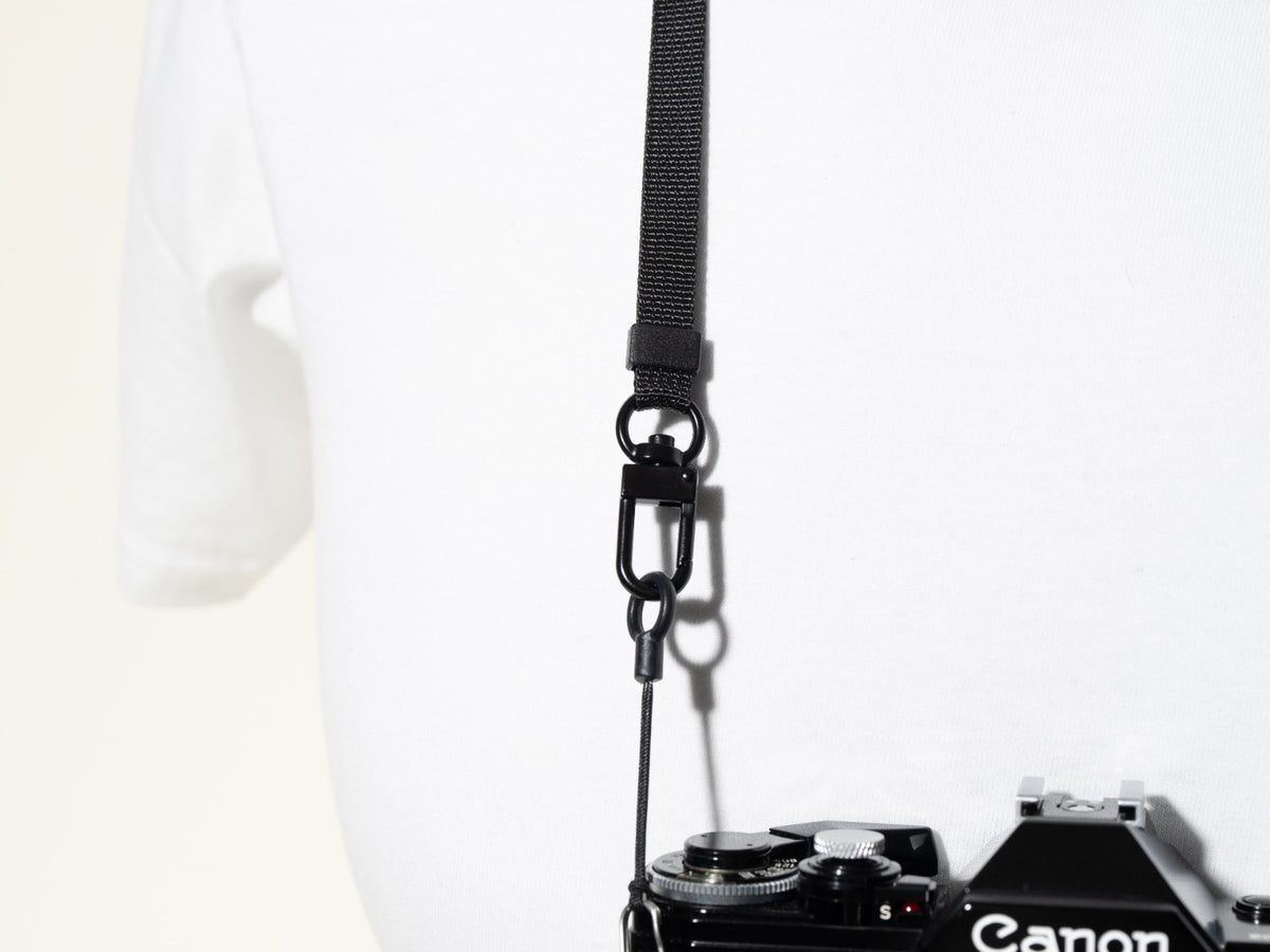 Slim Black Street Camera Strap, Adjustable 32-50", Swivel Clasp Quick Release