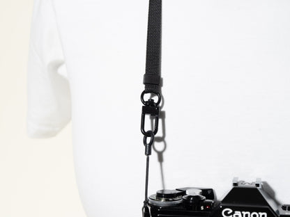 Slim Black Street Camera Strap, Adjustable 32-50", Swivel Clasp Quick Release