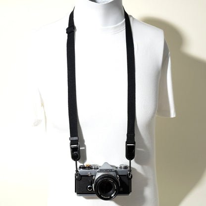 Black Cotton Camera Strap, 3/4" Slim, Adjustable 26-50" + Peak Design Anchors