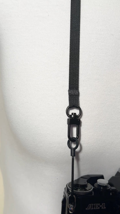 Slim Black Nylon Camera Neck Strap 32", Swivel Clasp Quick Release