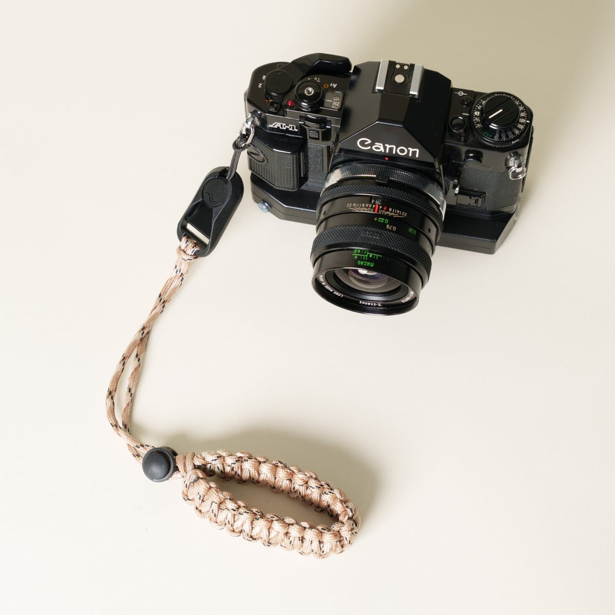 Camo Paracord Camera Wrist Strap, Adjustable, Tan or Green + Peak Design Anchor