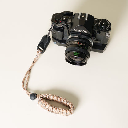 Camo Paracord Camera Wrist Strap, Adjustable, Tan or Green + Peak Design Anchor
