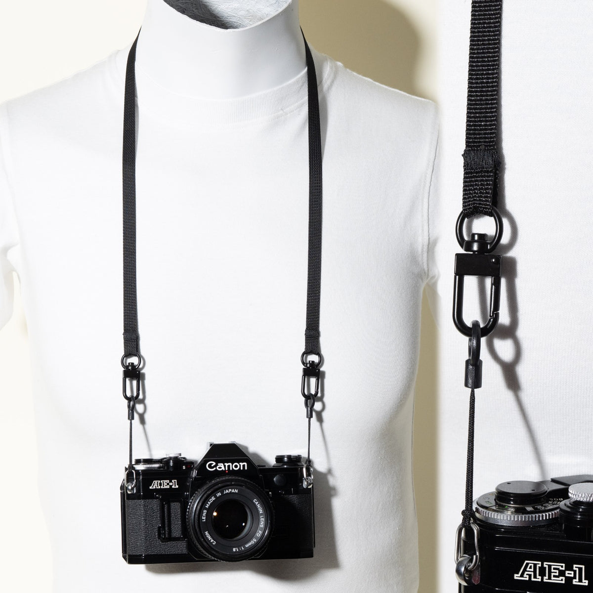 Slim Black Nylon Camera Neck Strap 32", Swivel Clasp Quick Release