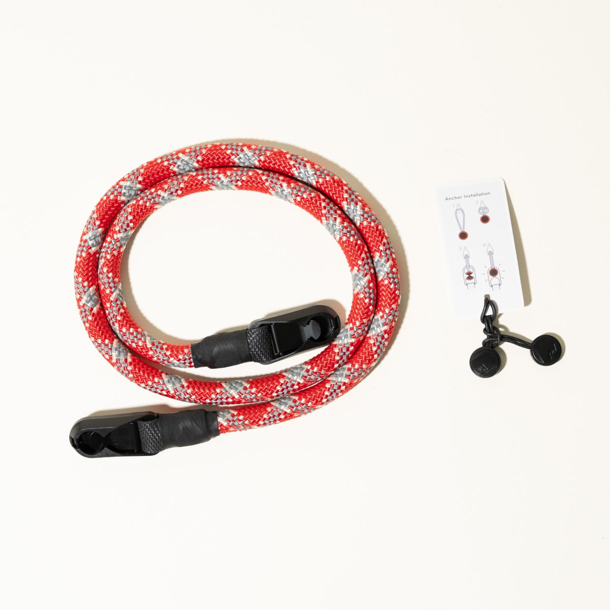 Thick 13mm Climbing Rope Camera Strap 42", Red & Grey + Peak Design Anchors