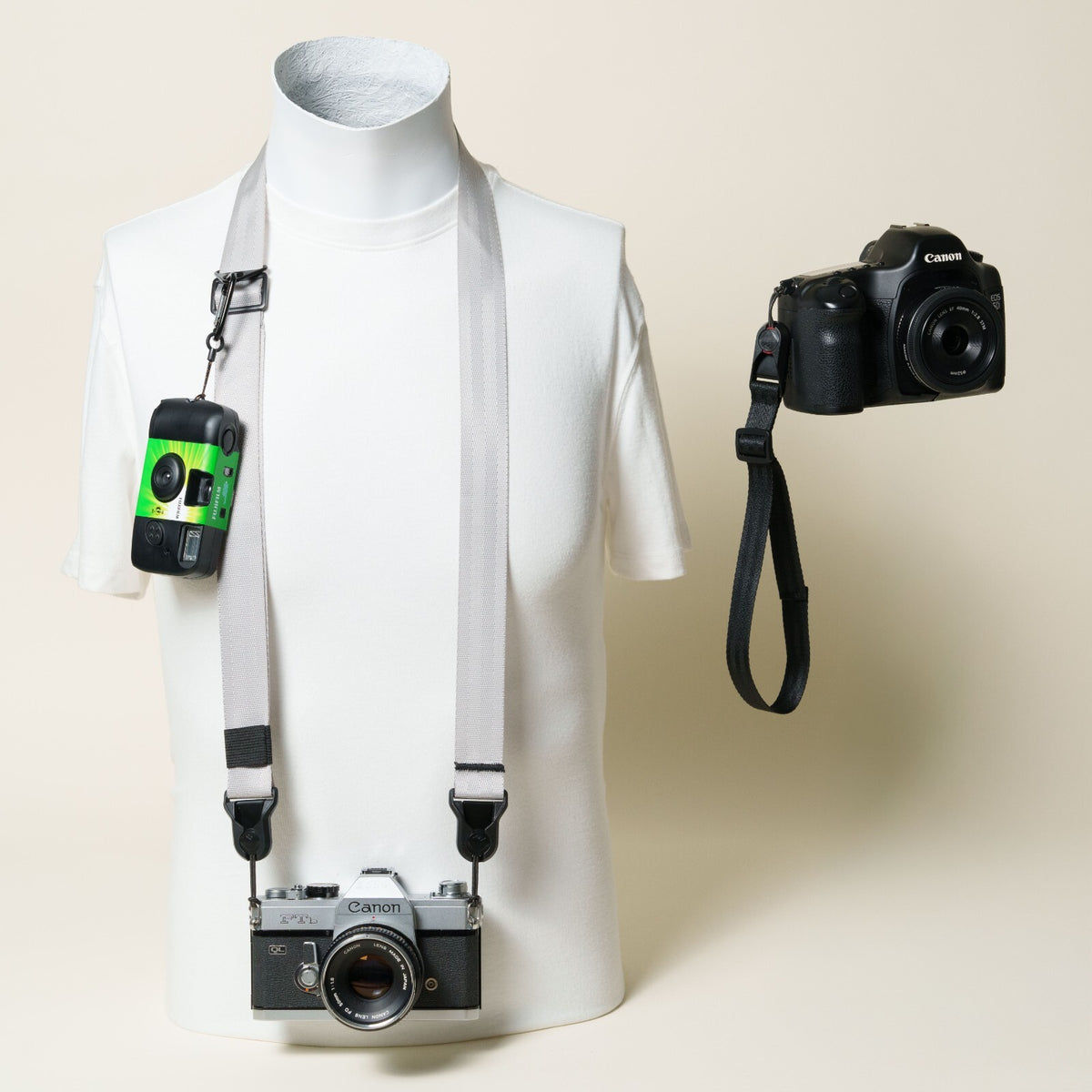 Quick Release Camera Strap Set, Silver 30-50" Neck + Black 18" Wrist