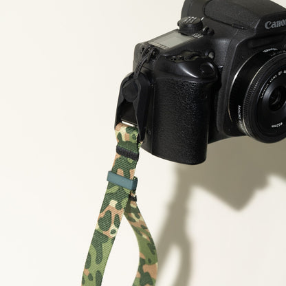 Green Camo Camera Wrist Strap, Adjustable + Peak Design Anchor