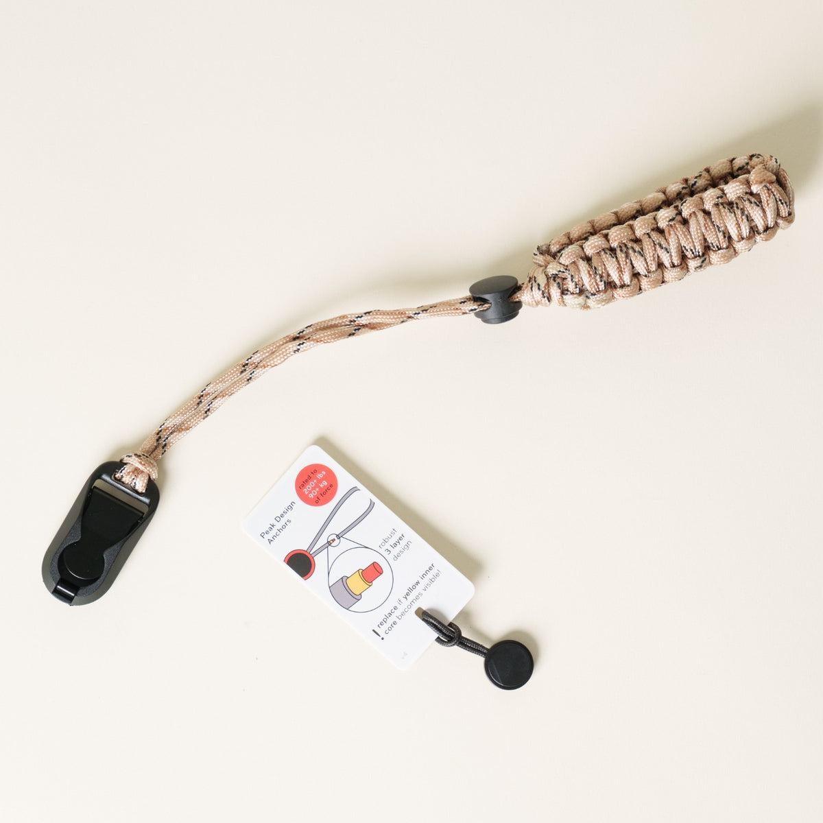 Camo Paracord Camera Wrist Strap, Adjustable, Tan or Green + Peak Design Anchor
