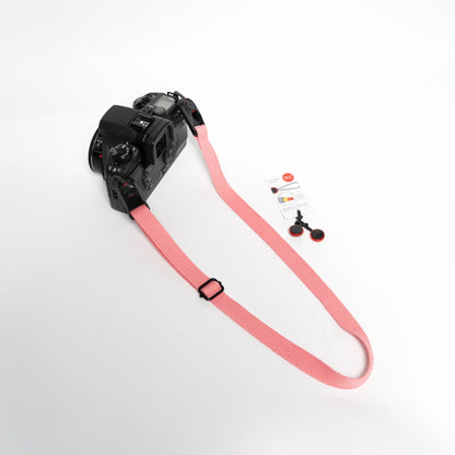 Small Pink Striped Camera Neck Strap, Adjustable 20-35" + Peak Design Anchors